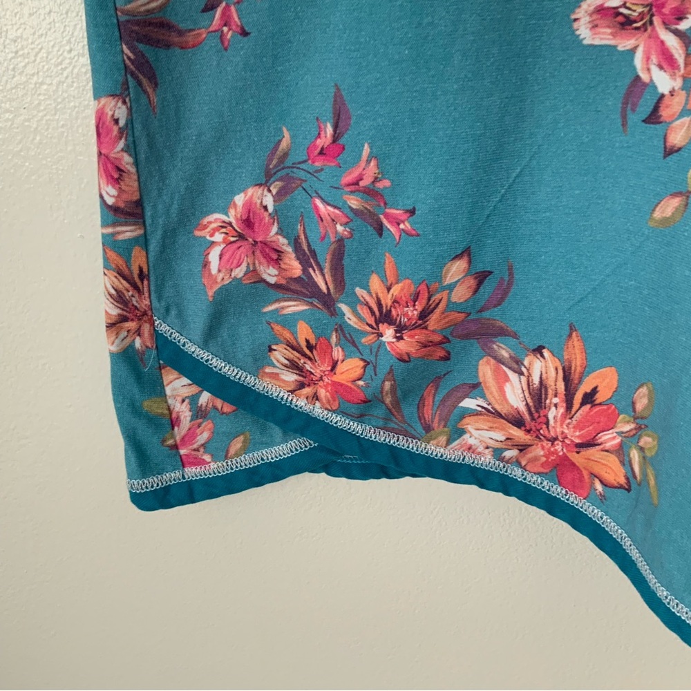 GARNET HILL Asian Wrap Floral Nightgown Organic Cotton Teal Blue Pink XL - Picture 6 of 11